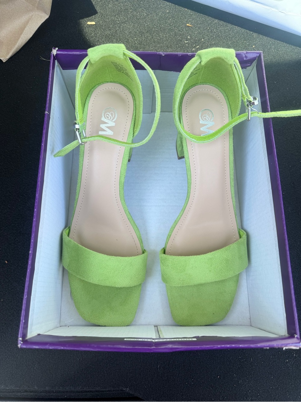 Lime Green Ankle-Strap Block Heel Sandals